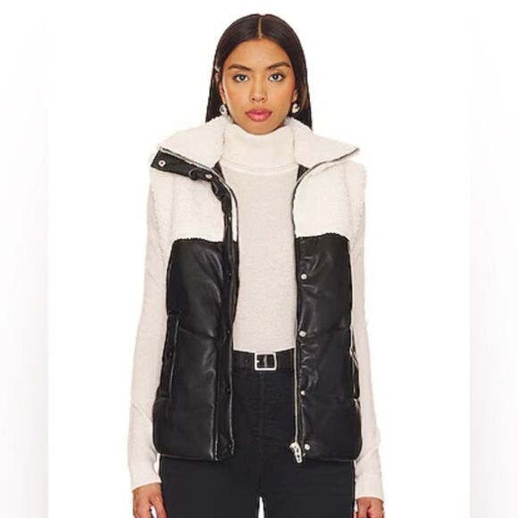 Blank NYC Jackets & Blazers - Blank NYC x REVOLVE Womens Puffer Vest Jacket Vegan Leather and Sherpa XS NWT